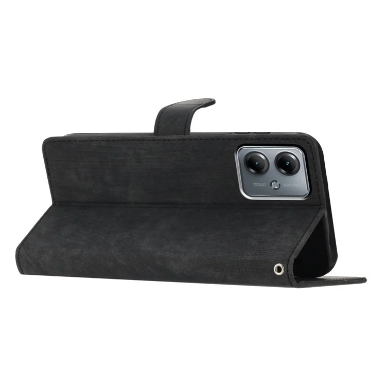 For Motorola Moto G14 4G Case PU Leather Wallet Solid Color Phone Cover - Black
