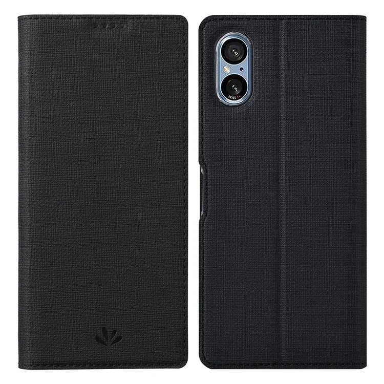 VILI DMX Series for Sony Xperia 5 V Case PU Leather Stand Phone Cover with Card Holder - Black