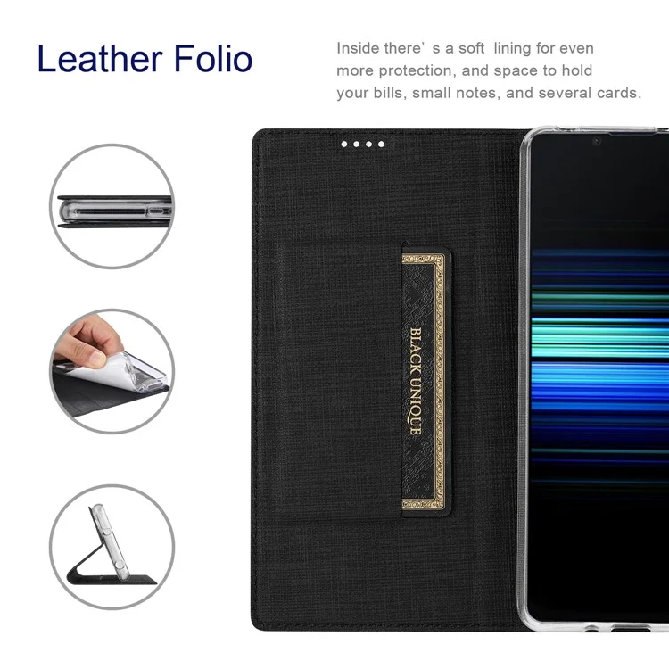 VILI DMX Series for Sony Xperia 5 V Case PU Leather Stand Phone Cover with Card Holder - Black