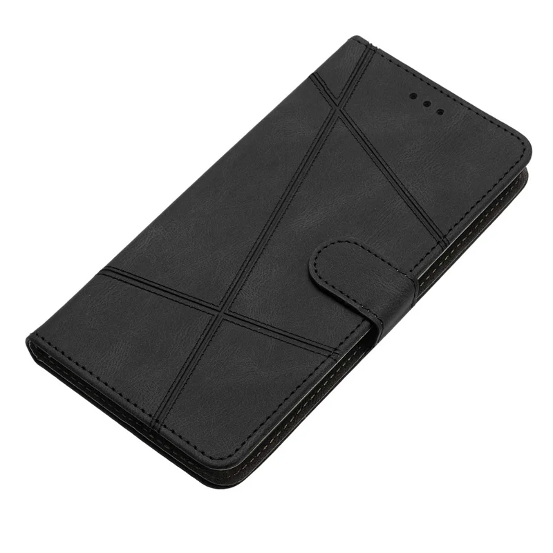 For Oppo A38 4G Imprinted Lines Leather Phone Case Wallet Stand Crazy Horse Texture Cover - Black