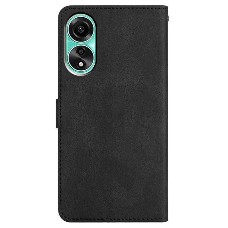 For Oppo A38 4G Imprinted Lines Leather Phone Case Wallet Stand Crazy Horse Texture Cover - Black