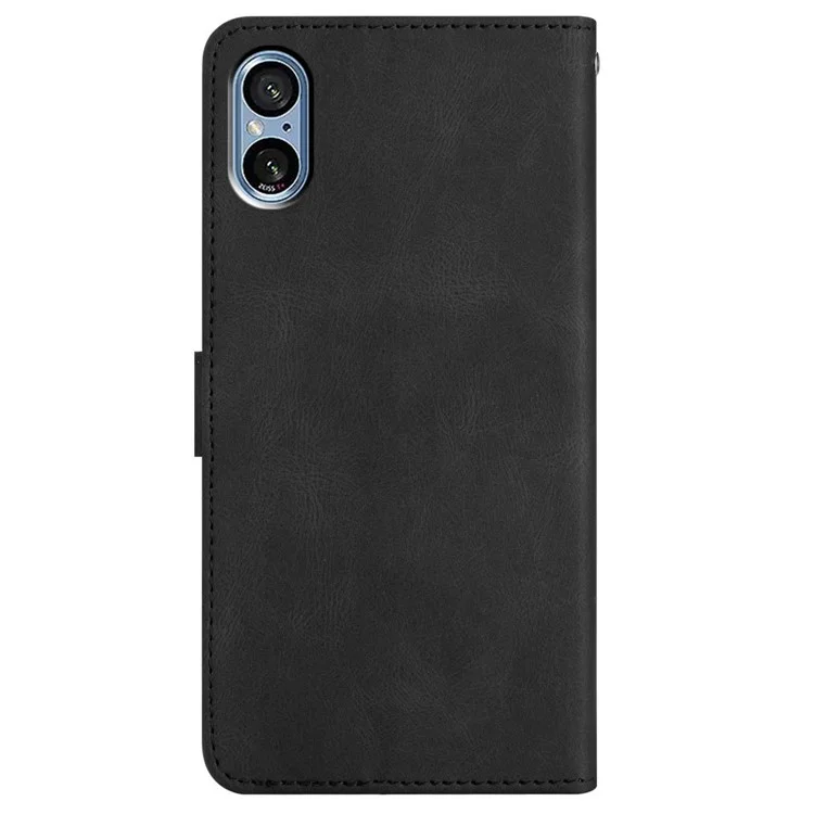Para o Sony Xperia 5 V Stand Wallet Phone Case Crazy Horse Texture Leather Cover with Imprinted Lines - Preto