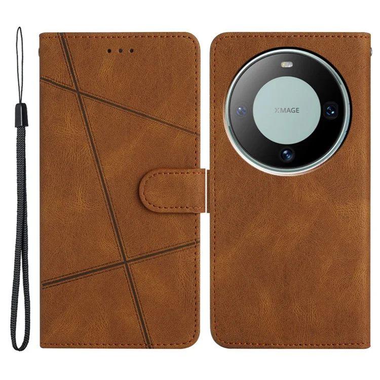 Para Huawei Mate 60 Pro Crazy Horse Texture PU Leather Wallet Stand Case Imprinted Lines Phone Cover - Marrón