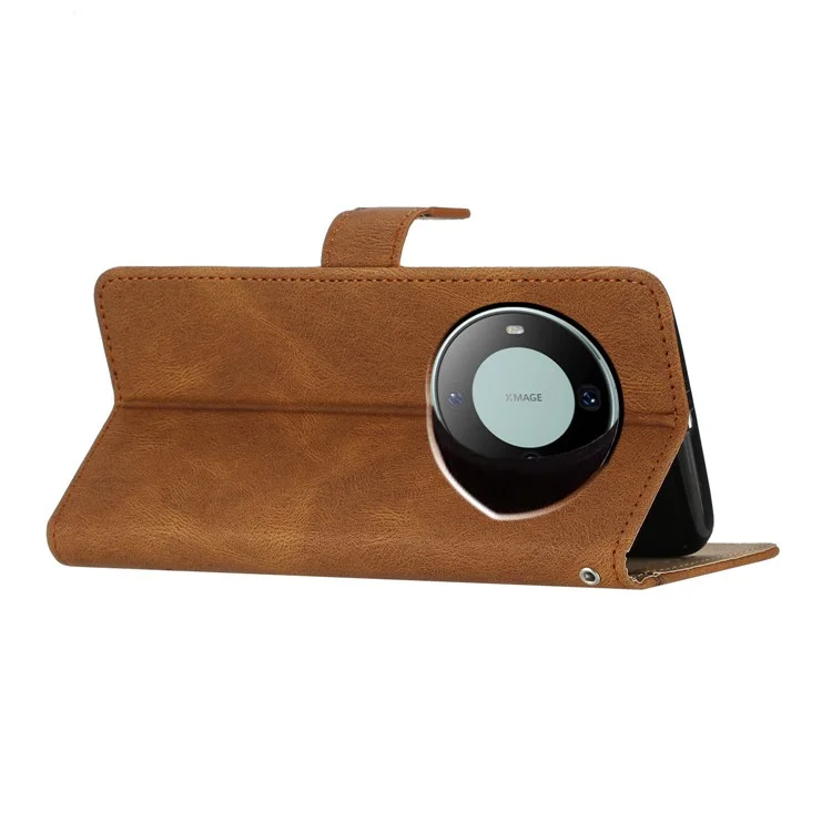 Para Huawei Mate 60 Pro Crazy Horse Texture PU Leather Wallet Stand Case Imprinted Lines Phone Cover - Marrón