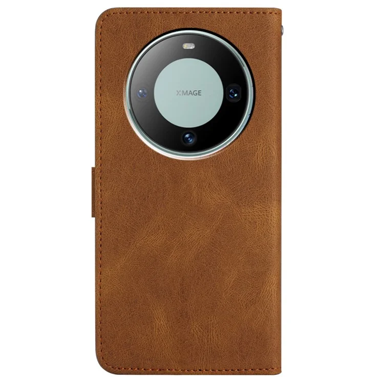 Para Huawei Mate 60 Pro Crazy Horse Texture PU Leather Wallet Stand Case Imprinted Lines Phone Cover - Marrón