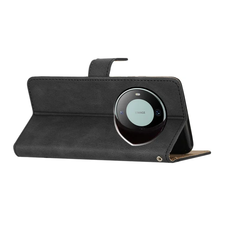 Para Huawei Mate 60 Funda de Teléfono tipo Billetera con Soporte Textura de Cuero Caballo Loco Líneas Estampadas - Negro