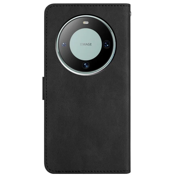 Para Huawei Mate 60 Funda de Teléfono tipo Billetera con Soporte Textura de Cuero Caballo Loco Líneas Estampadas - Negro
