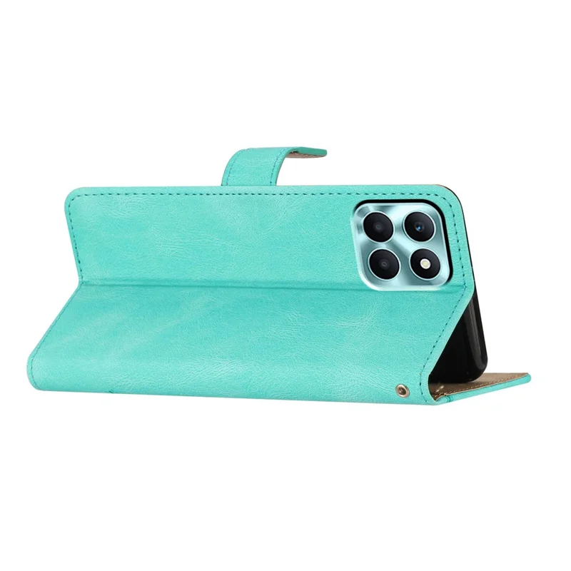 For Honor X6a 4G Phone Leather Case Stand Wallet Crazy Horse Texture Imprinted Lines Cover - Green