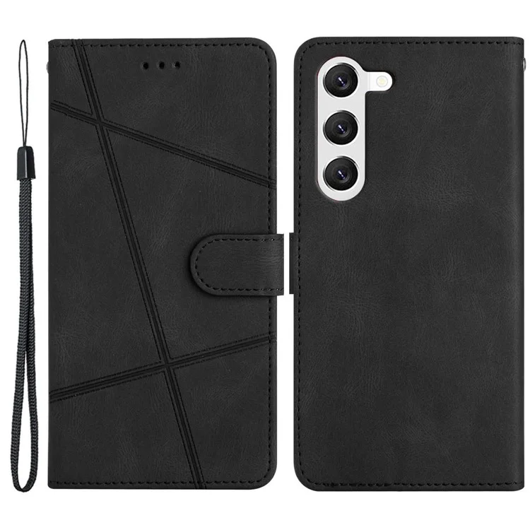 Для Samsung Galaxy A05s 4G Wallet PU Leather Stand Case Imprinted Lines Crazy Horse Texture Phone Cover - Black