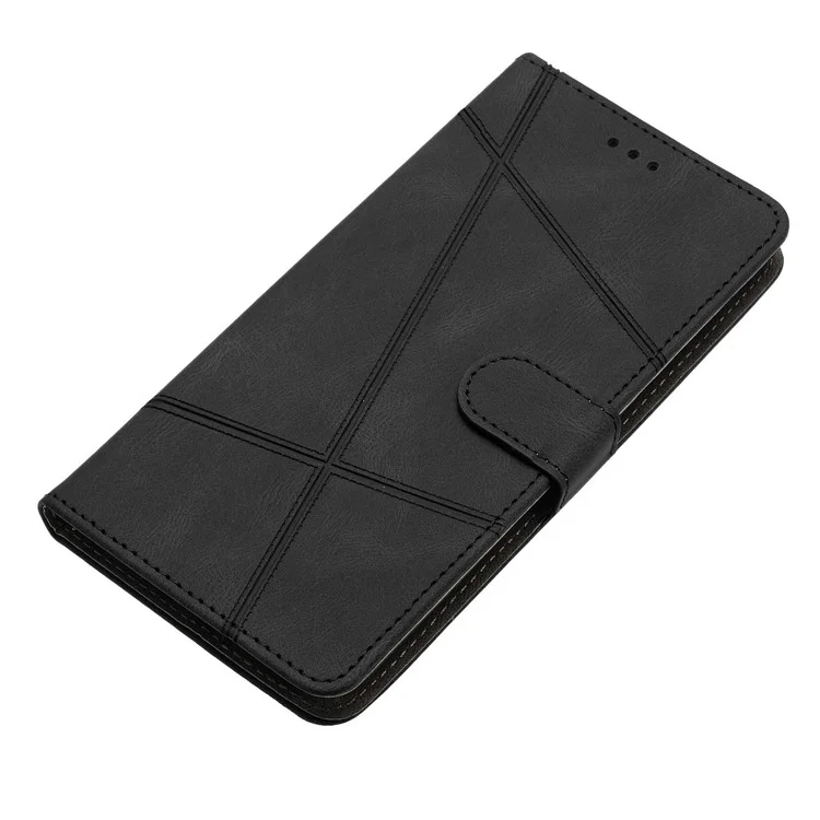 Wallet Phone Case for Honor 90 , Stand PU Leather Crazy Horse Texture Imprinted Lines Cover - Black