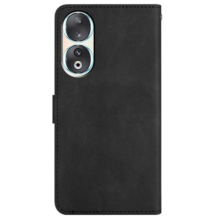 Wallet Phone Case for Honor 90 , Stand PU Leather Crazy Horse Texture Imprinted Lines Cover - Black
