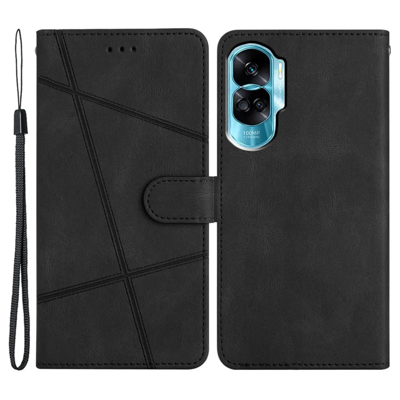 For Honor 90 Lite 5G / X50i 5G Wallet Case Crazy Horse Texture Leather Phone Stand Cover Imprinted Lines - Schwarz
