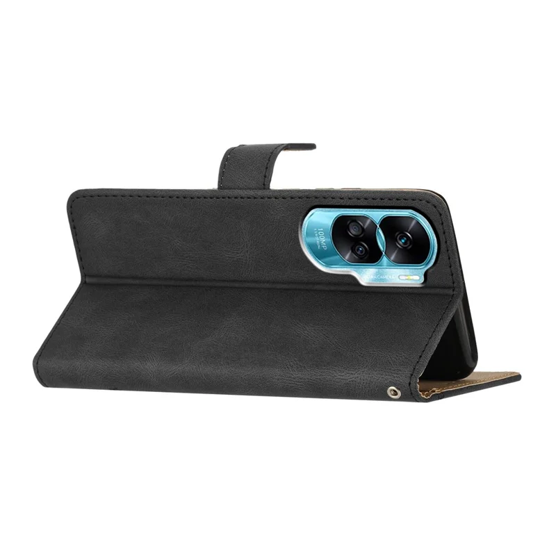 For Honor 90 Lite 5G / X50i 5G Wallet Case Crazy Horse Texture Leather Phone Stand Cover Imprinted Lines - Schwarz