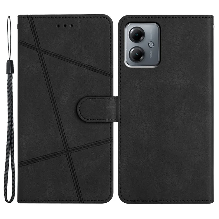 For Motorola Moto G14 4G Stand Wallet Phone Leather Case Crazy Horse Texture Imprinted Lines Cover - Black