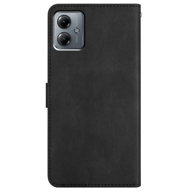 For Motorola Moto G14 4G Stand Wallet Phone Leather Case Crazy Horse Texture Imprinted Lines Cover - Black