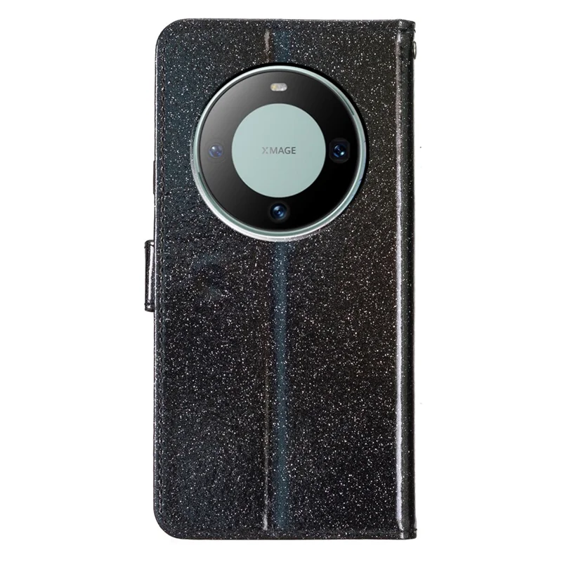 For Huawei Mate 60 Glitter PU Leather Case Anti-scratch Wallet Stand Phone Cover - Black