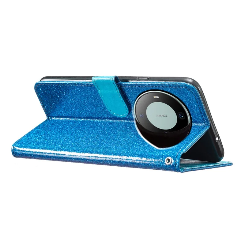 For Huawei Mate 60 Glitter PU Leather Case Anti-scratch Wallet Stand Phone Cover - Blue