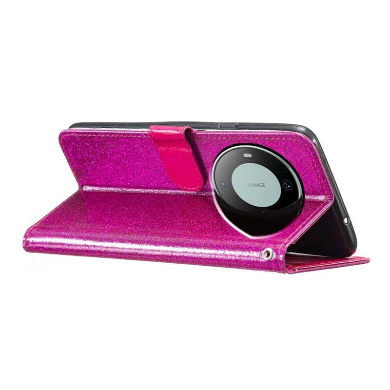 For Huawei Mate 60 Pro Glittery PU Leather Phone Case Anti-fall Wallet Stand Cover - Rose