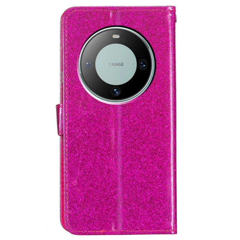 For Huawei Mate 60 Pro Glittery PU Leather Phone Case Anti-fall Wallet Stand Cover - Rose
