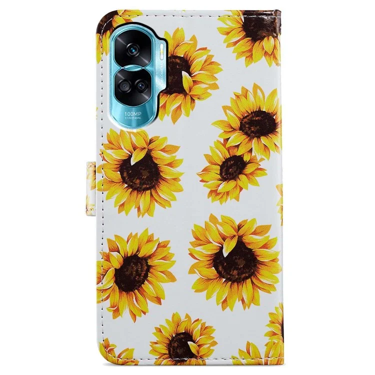 For Honor 90 Lite 5G / X50i 5G Case PU Leather Pattern Flip Wallet Phone Cover - Sunflower