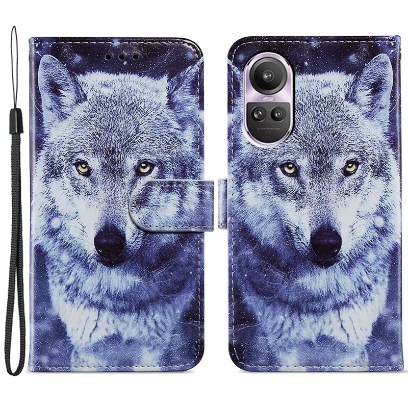 Per Oppo Reno10 5G (Globale) / Reno10 Pro 5G (Globale) Custodia a Libro in Pelle Wallet Pattern Cover per Telefono - Lupo Bianco