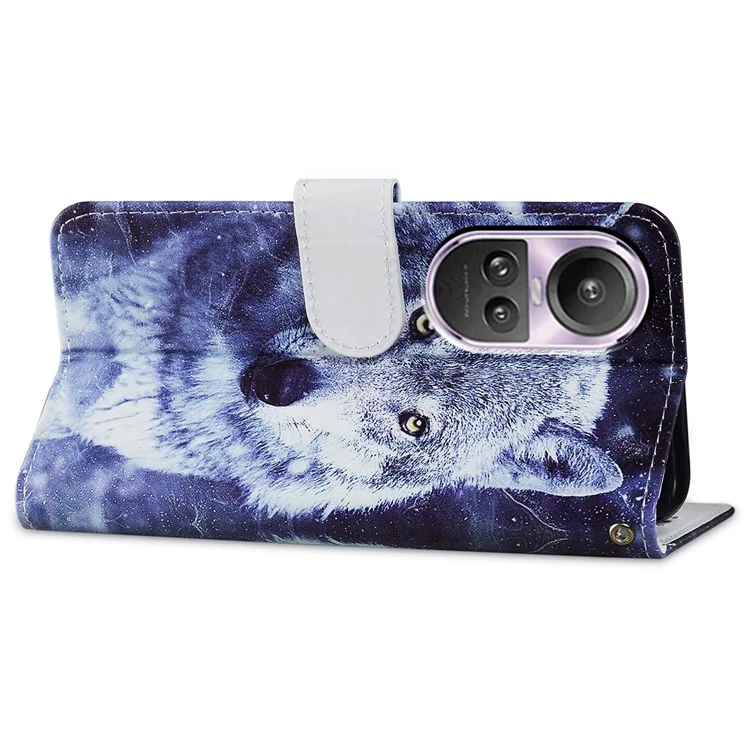 Per Oppo Reno10 5G (Globale) / Reno10 Pro 5G (Globale) Custodia a Libro in Pelle Wallet Pattern Cover per Telefono - Lupo Bianco