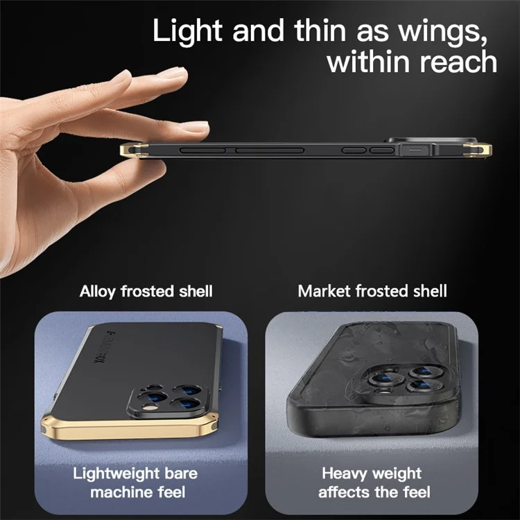 ELEMENT BOX Ultra Slim Case for iPhone 15 Pro Case Metal+PC+Silicone Anti-Drop Phone Cover - Black / Gold