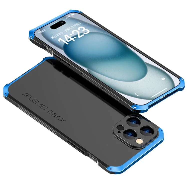 ELEMENT BOX Shockproof Case for iPhone 15 Pro Max Case Metal Frame PC+Silicone Slim Phone Cover - Black / Blue