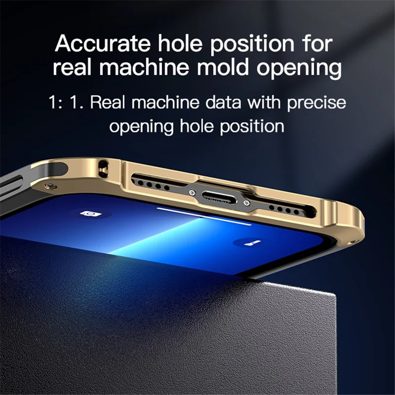 ELEMENT BOX Shockproof Case for iPhone 15 Pro Max Case Metal Frame PC+Silicone Slim Phone Cover - Red / Gold