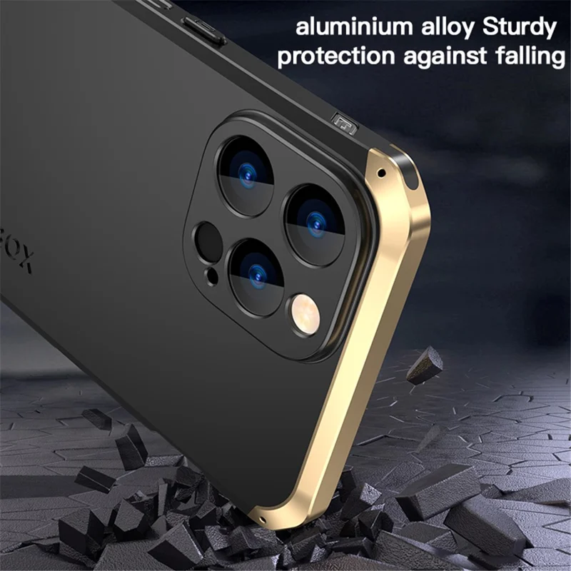 ELEMENT BOX Shockproof Case for iPhone 15 Pro Max Case Metal Frame PC+Silicone Slim Phone Cover - Red / Gold