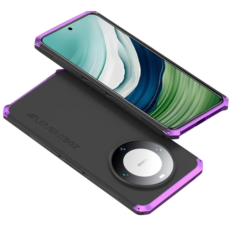 ELEMENT BOX For Huawei Mate 60 Case Metal+PC+Silicone Ultra Slim Shockproof Phone Cover - Black / Purple