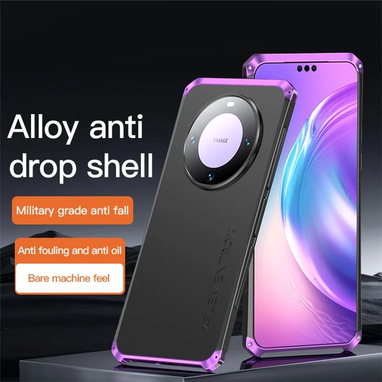 ELEMENT BOX For Huawei Mate 60 Case Metal+PC+Silicone Ultra Slim Shockproof Phone Cover - Black / Purple