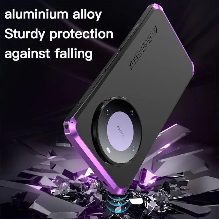ELEMENT BOX For Huawei Mate 60 Case Metal+PC+Silicone Ultra Slim Shockproof Phone Cover - Black / Purple