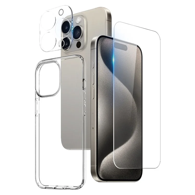 NORTHJO 3 in 1 Shockproof Cover for iPhone 15 Pro Case with HD Tempered Glass Screen Protector / Camera Lens Film