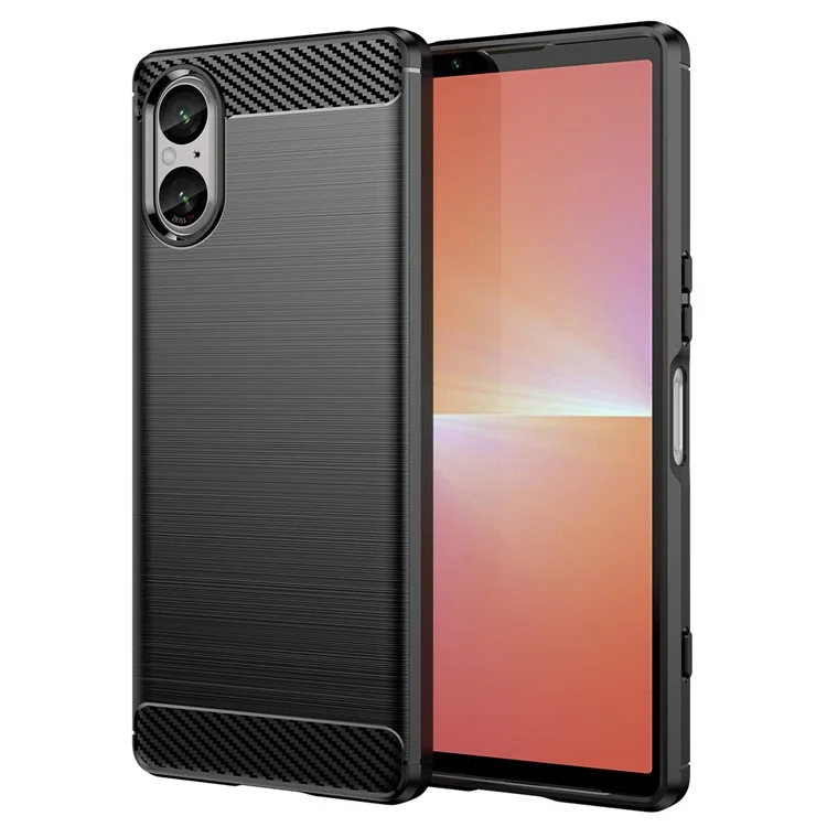 Для Sony Xperia 5 V Case Brushed Carbon Fiber Texture Flexible TPU Phone Cover - Черный