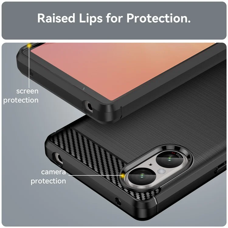 Для Sony Xperia 5 V Case Brushed Carbon Fiber Texture Flexible TPU Phone Cover - Черный