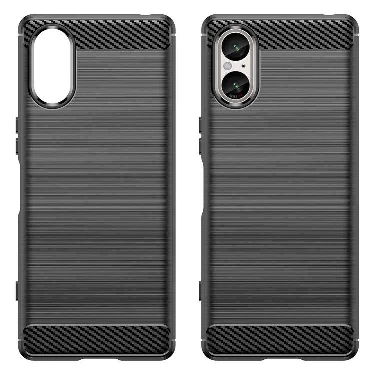Для Sony Xperia 5 V Case Brushed Carbon Fiber Texture Flexible TPU Phone Cover - Черный