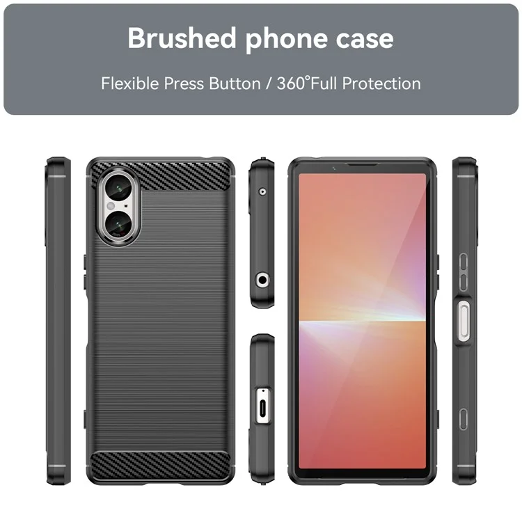 Для Sony Xperia 5 V Case Brushed Carbon Fiber Texture Flexible TPU Phone Cover - Черный