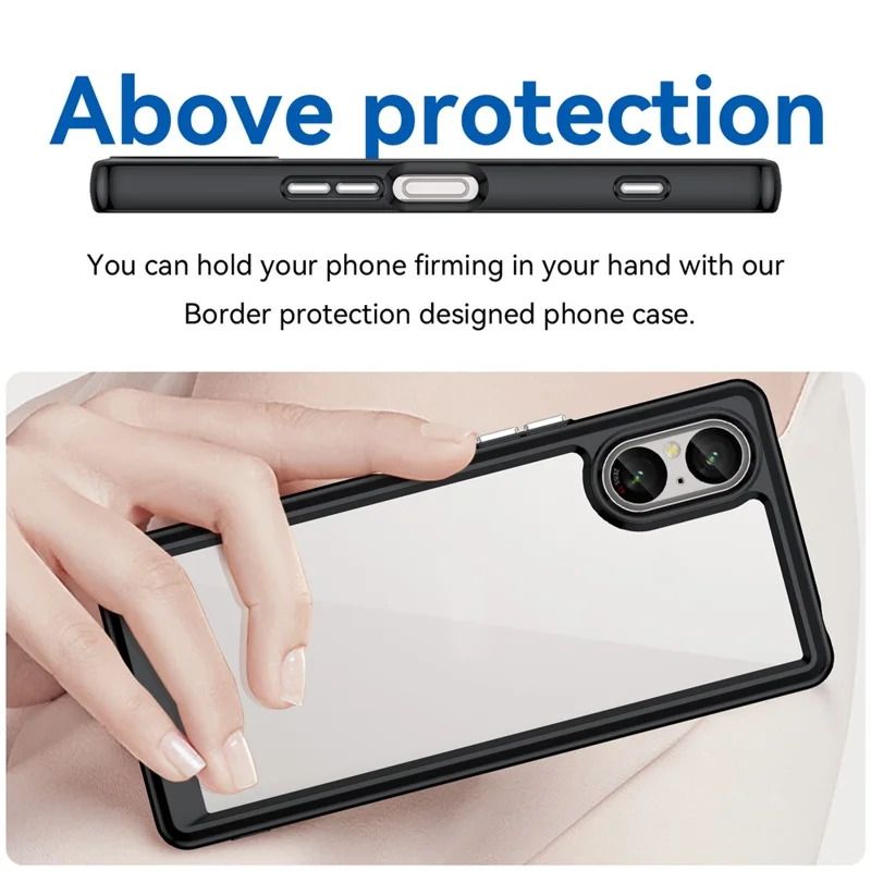 For Sony Xperia 5 V Case TPU+Acrylic Mobile Phone Back Protector Cover - Black
