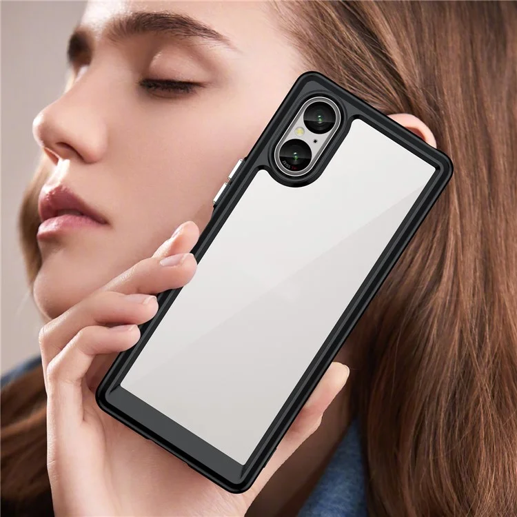 For Sony Xperia 5 V Case TPU+Acrylic Mobile Phone Back Protector Cover - Black