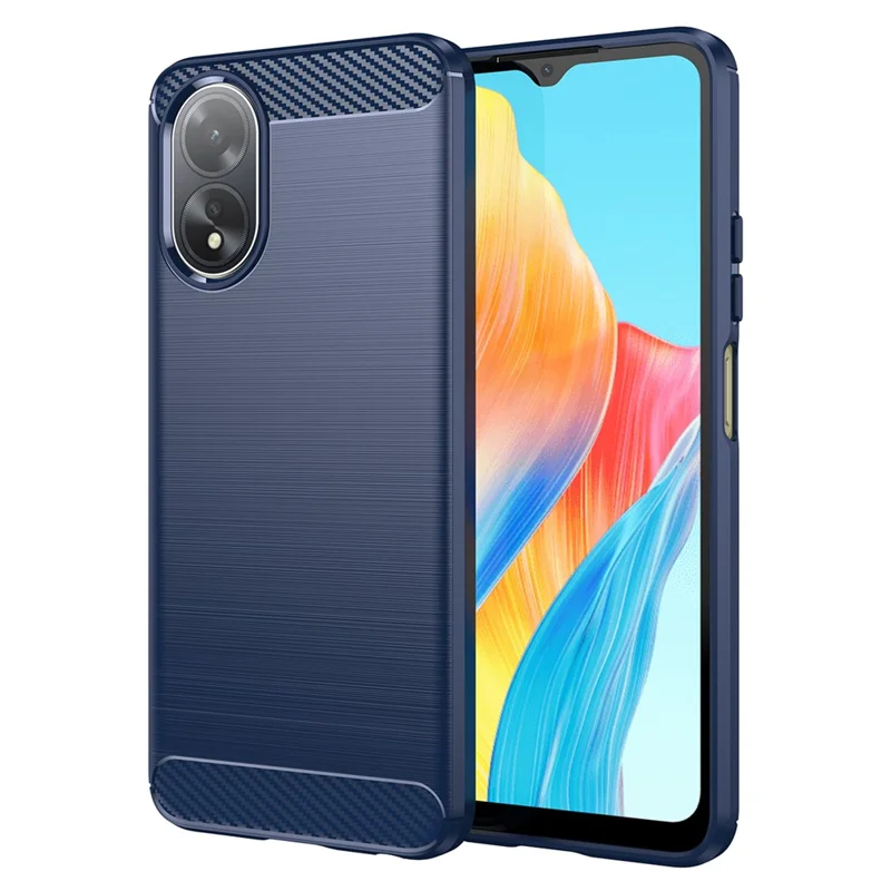 Pour Oppo A38 4G Étui Flexible TPU Housse de Téléphone Texture en Fibre de Carbone Brossée - Bleu