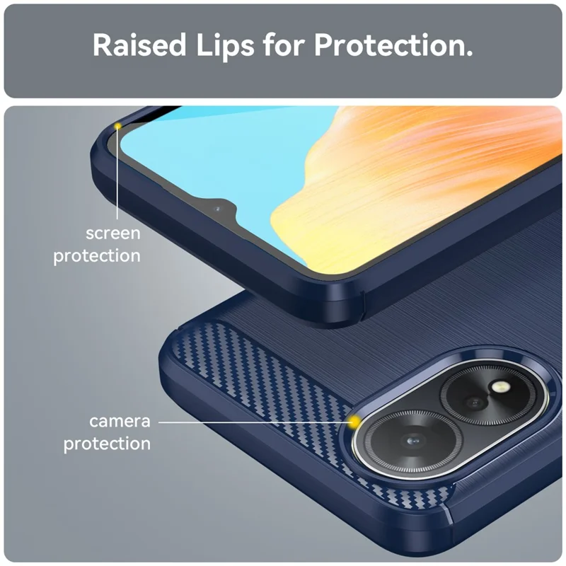 Pour Oppo A38 4G Étui Flexible TPU Housse de Téléphone Texture en Fibre de Carbone Brossée - Bleu