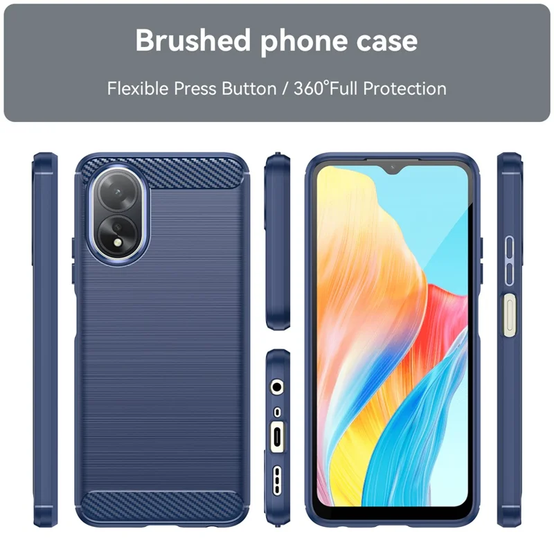 Pour Oppo A38 4G Étui Flexible TPU Housse de Téléphone Texture en Fibre de Carbone Brossée - Bleu