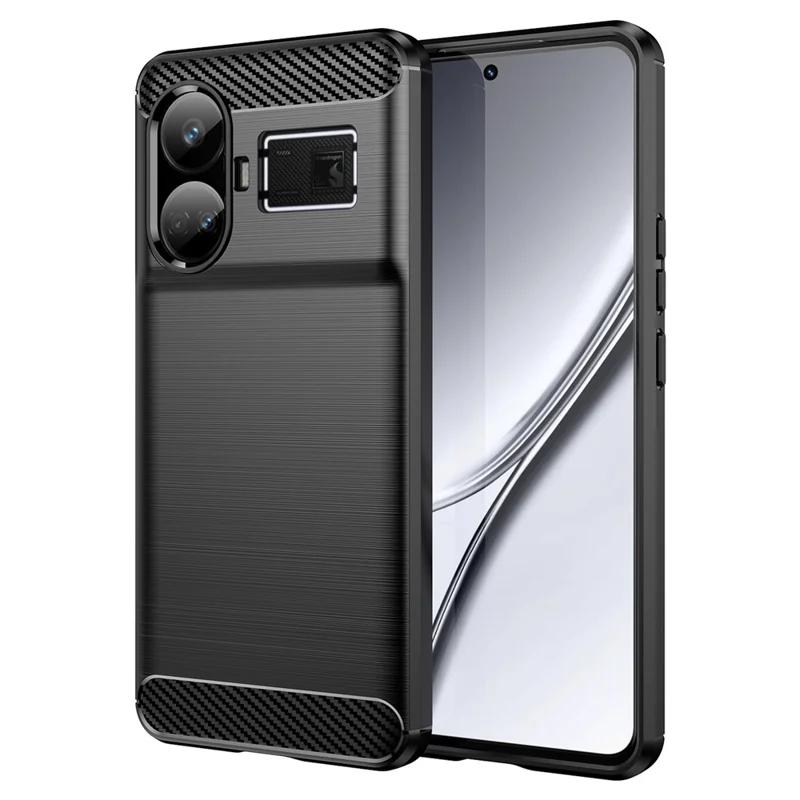 For Realme GT5 5G Case Carbon Texture Phone Cover Brushed TPU Phone Shell - Black