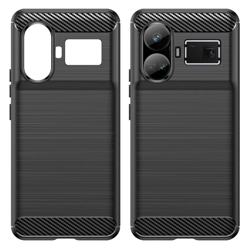For Realme GT5 5G Case Carbon Texture Phone Cover Brushed TPU Phone Shell - Black