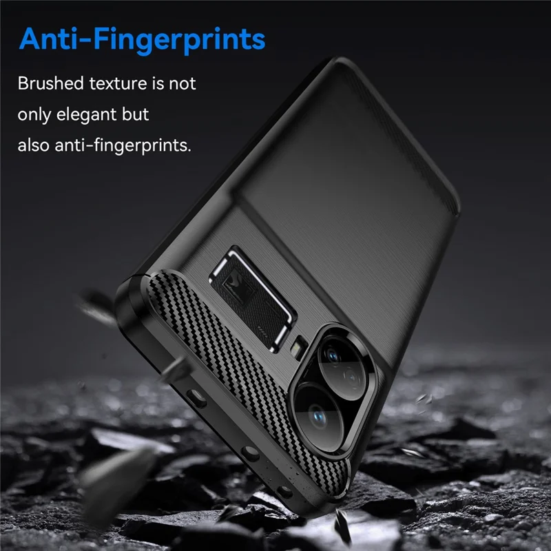 For Realme GT5 5G Case Carbon Texture Phone Cover Brushed TPU Phone Shell - Black