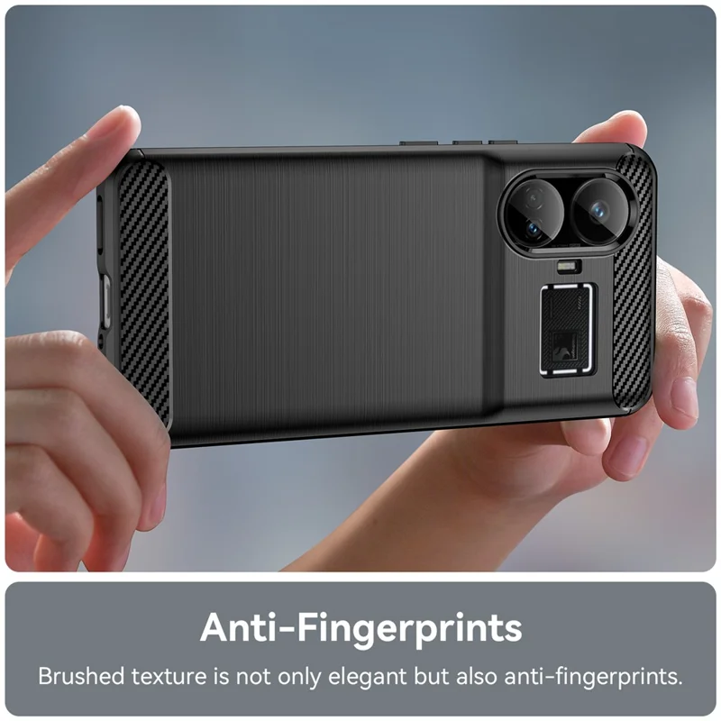 For Realme GT5 5G Case Carbon Texture Phone Cover Brushed TPU Phone Shell - Black