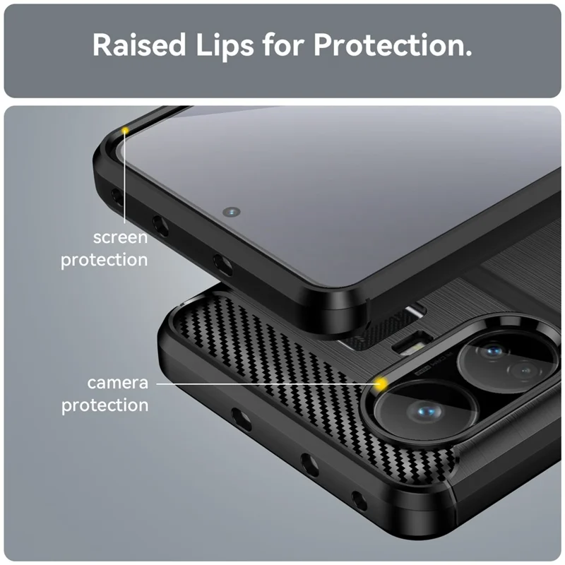 For Realme GT5 5G Case Carbon Texture Phone Cover Brushed TPU Phone Shell - Black