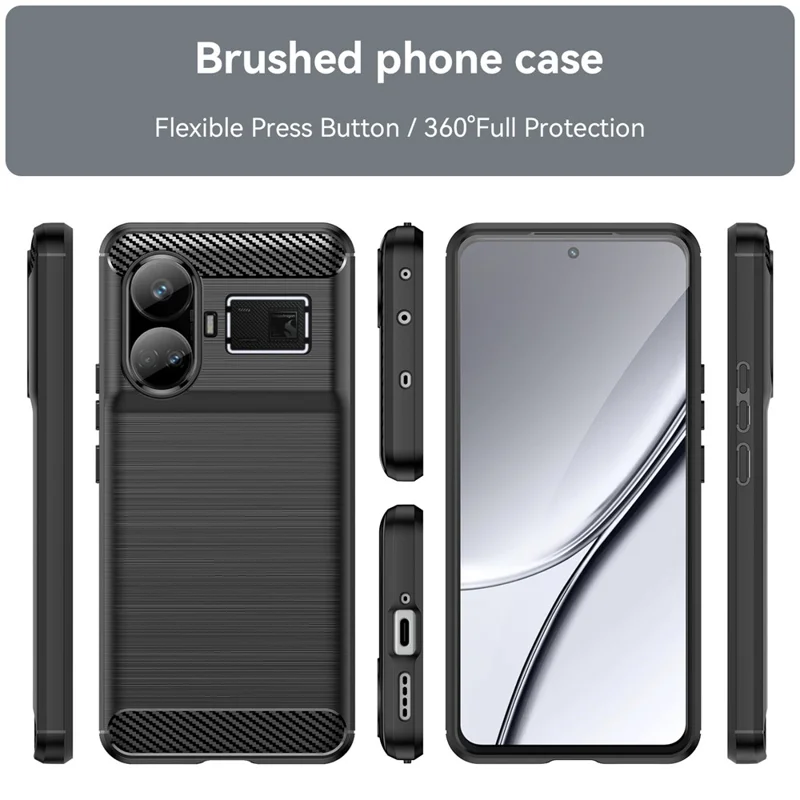 For Realme GT5 5G Case Carbon Texture Phone Cover Brushed TPU Phone Shell - Black