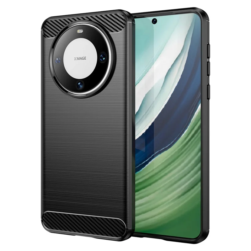 Para Huawei Mate 60 Case Capa de Proteção de TPU Resistente a Choques Textura de Fibra de Carbono Escovada - Preto